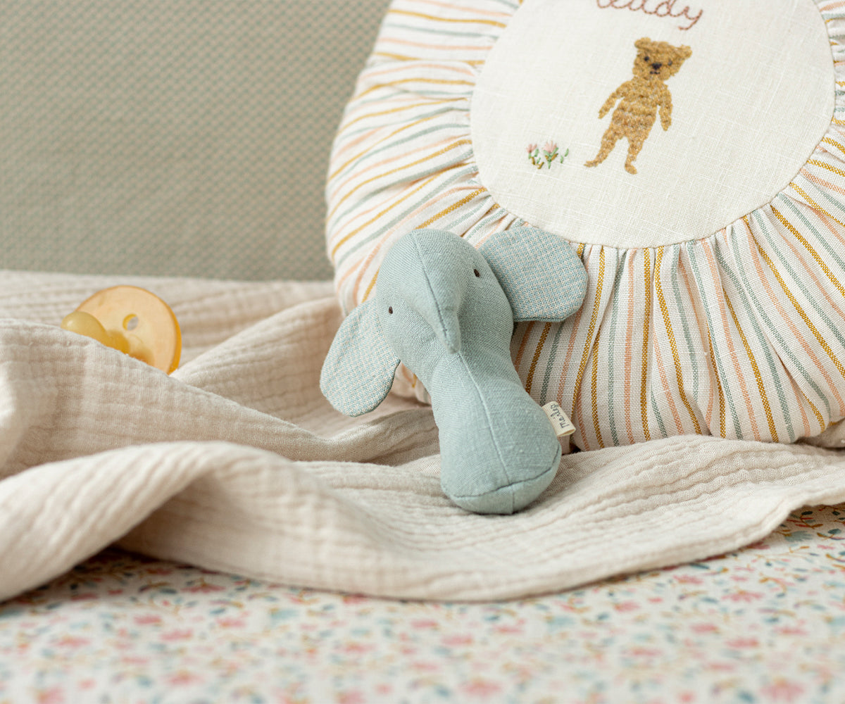 Maileg Lullaby Friends Elephant Rattle, Light Dusty Blue ETA September 2024 (9421721305375)