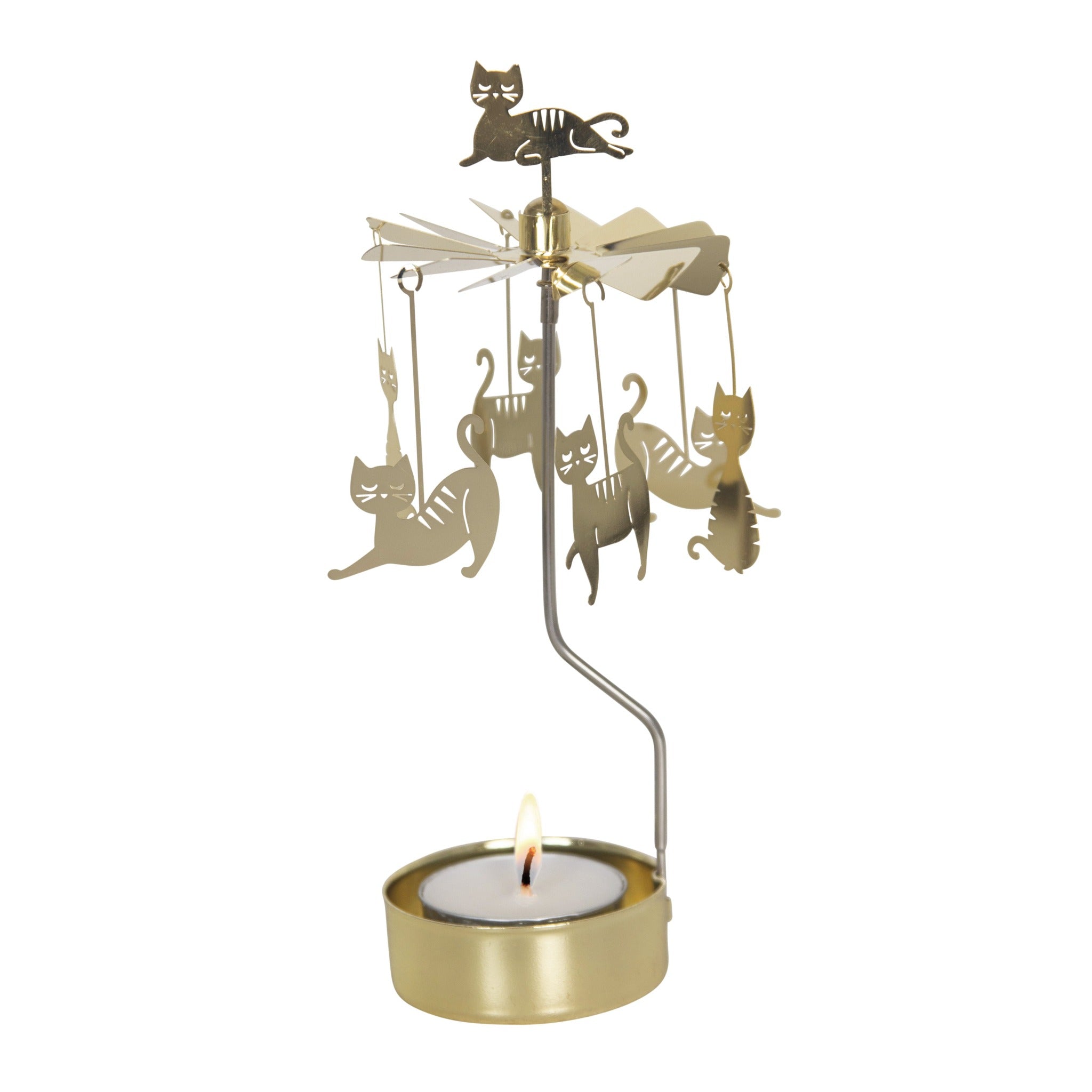 Cat Family Tea Light Carousel, Gold (8601202426143)