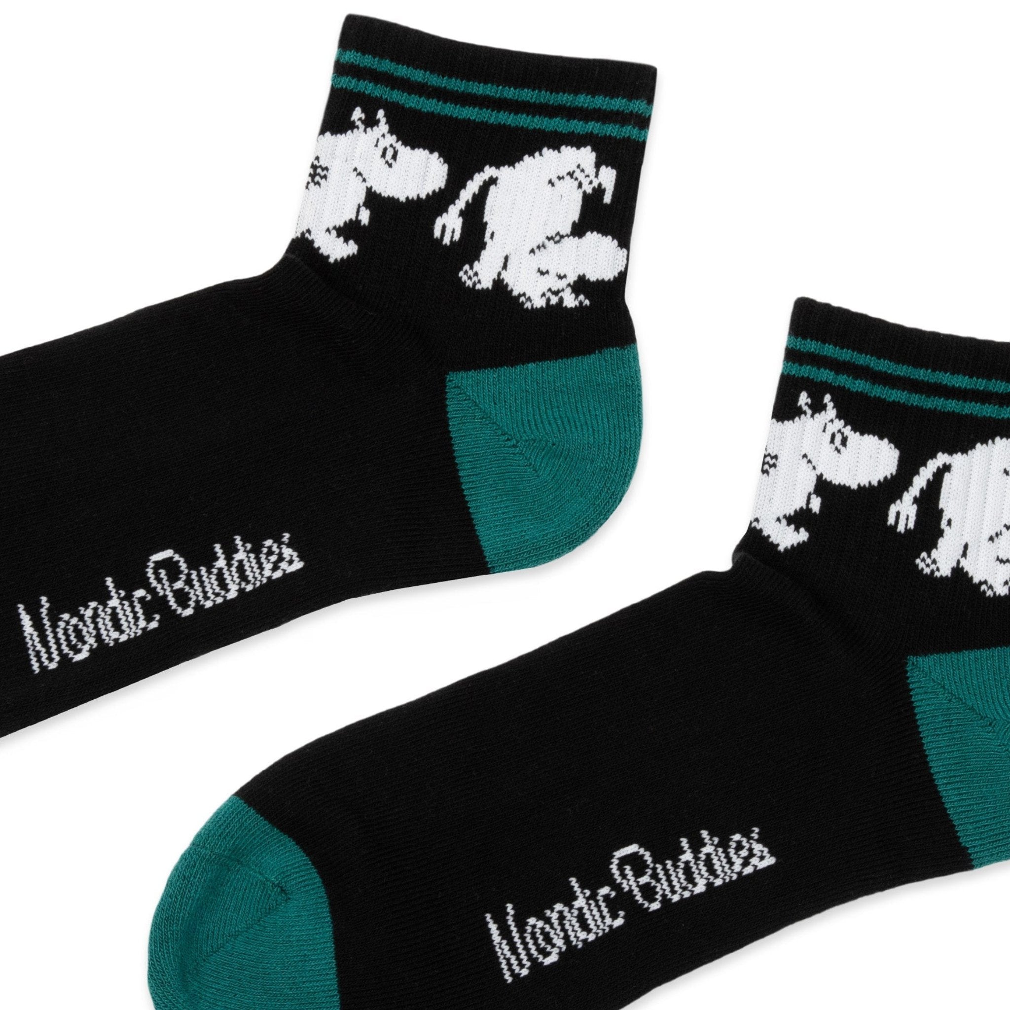 Moomintroll Running Retro Ankle Men's Socks, Black/Dark Green (9536753402143)