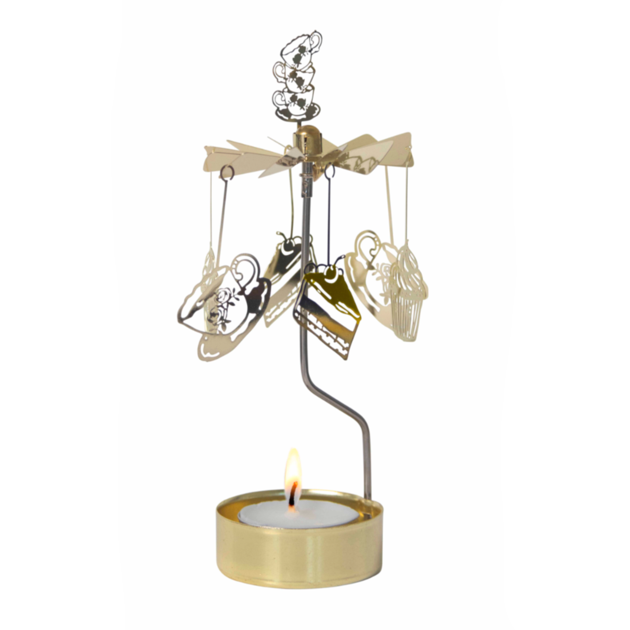 Tea Cup Tea Light Carousel, Gold (8605422092575)