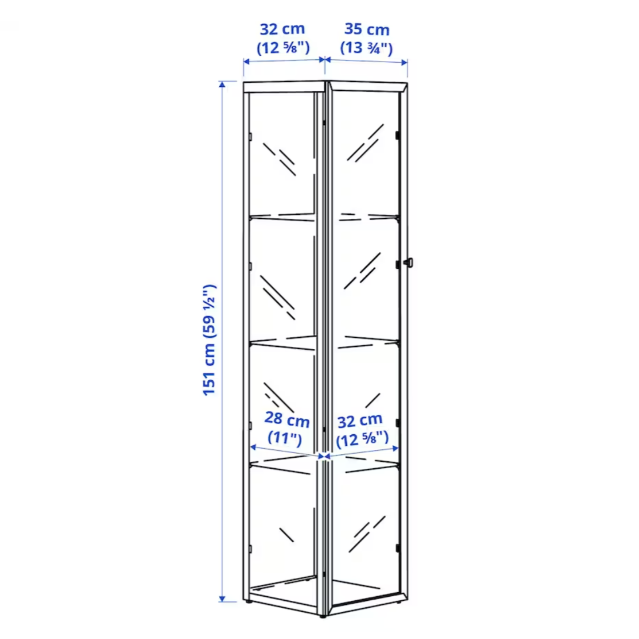 Ikea Blåliden Glass-Door Cabinet, White, 35x32x151cm (8884395868447)