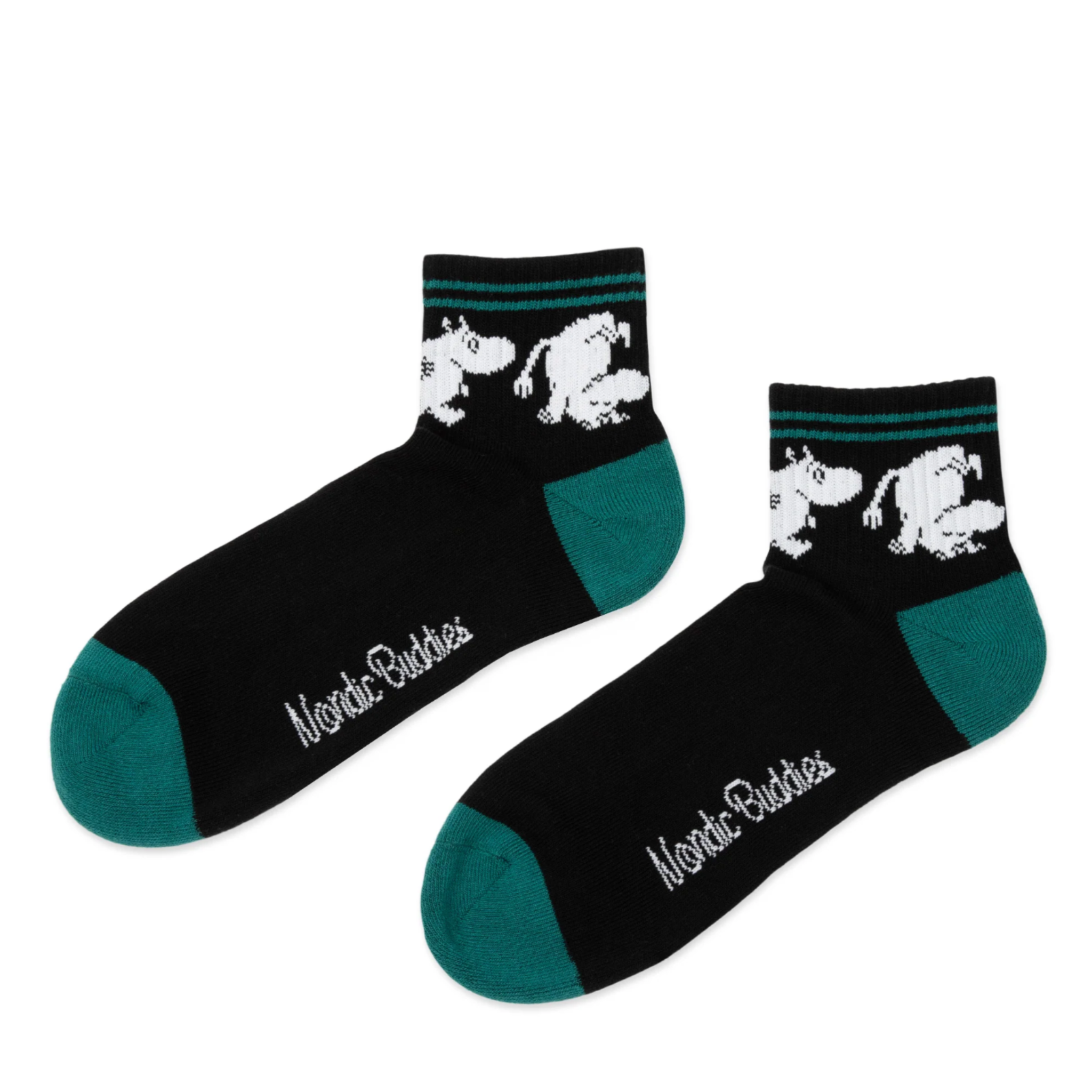 Moomintroll Running Retro Ankle Men's Socks, Black/Dark Green (9536753402143)