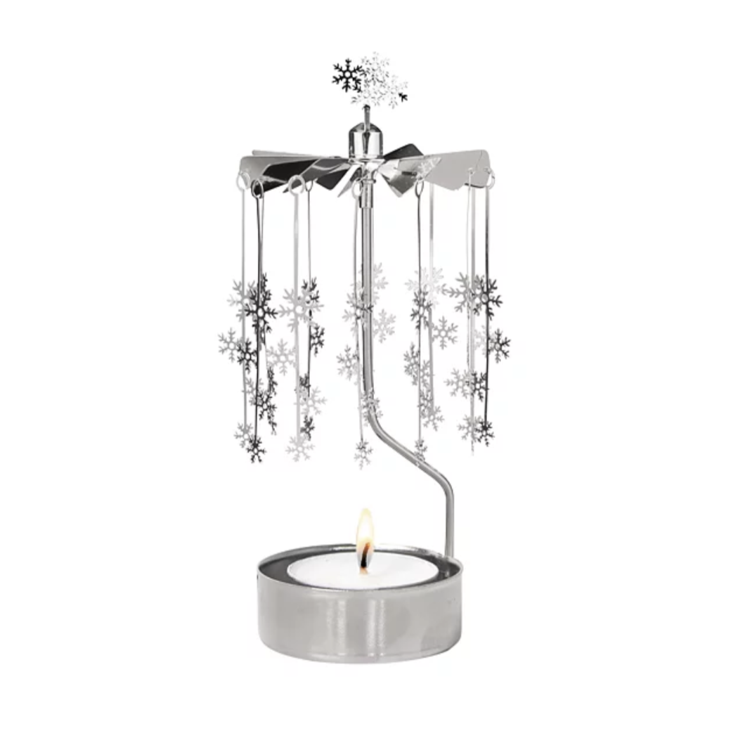 Small Snowflakes Tea Light Carousel Chime, Silver (9447356629279)