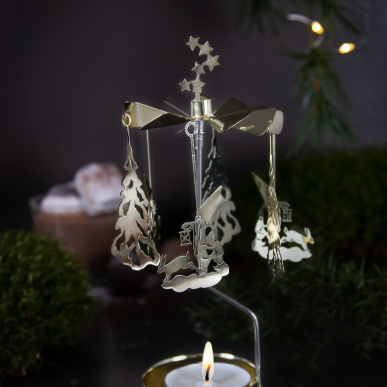 Winterland Tea Light Carousel Chime, Gold (9430348923167)