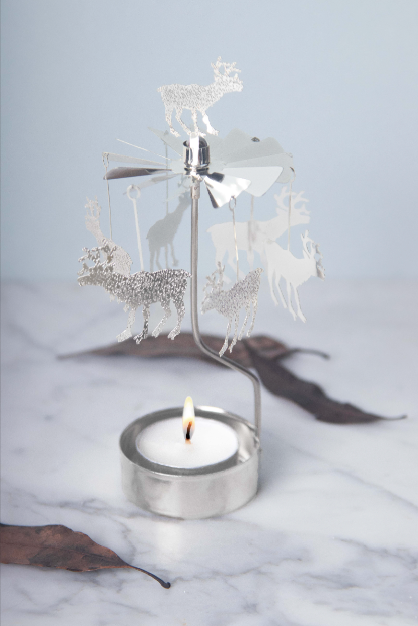 Reindeer Tea Light Carousel Chime, Silver (9430760816927)