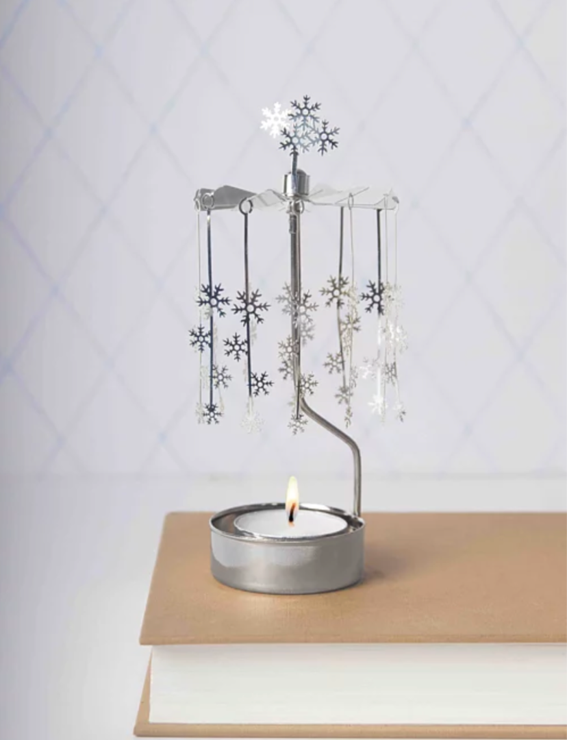 Small Snowflakes Tea Light Carousel Chime, Silver (9447356629279)