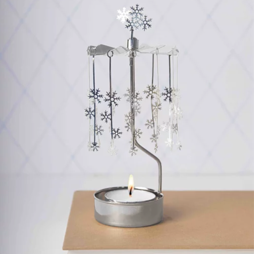 Small Snowflakes Tea Light Carousel Chime, Silver (9447356629279)