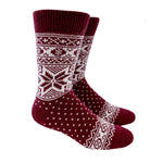 Norwool Wool Socks Snowflakes, Burgundy-White (9228645892383)