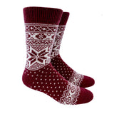 Norwool Wool Socks Snowflakes, Burgundy-White (9228645892383)