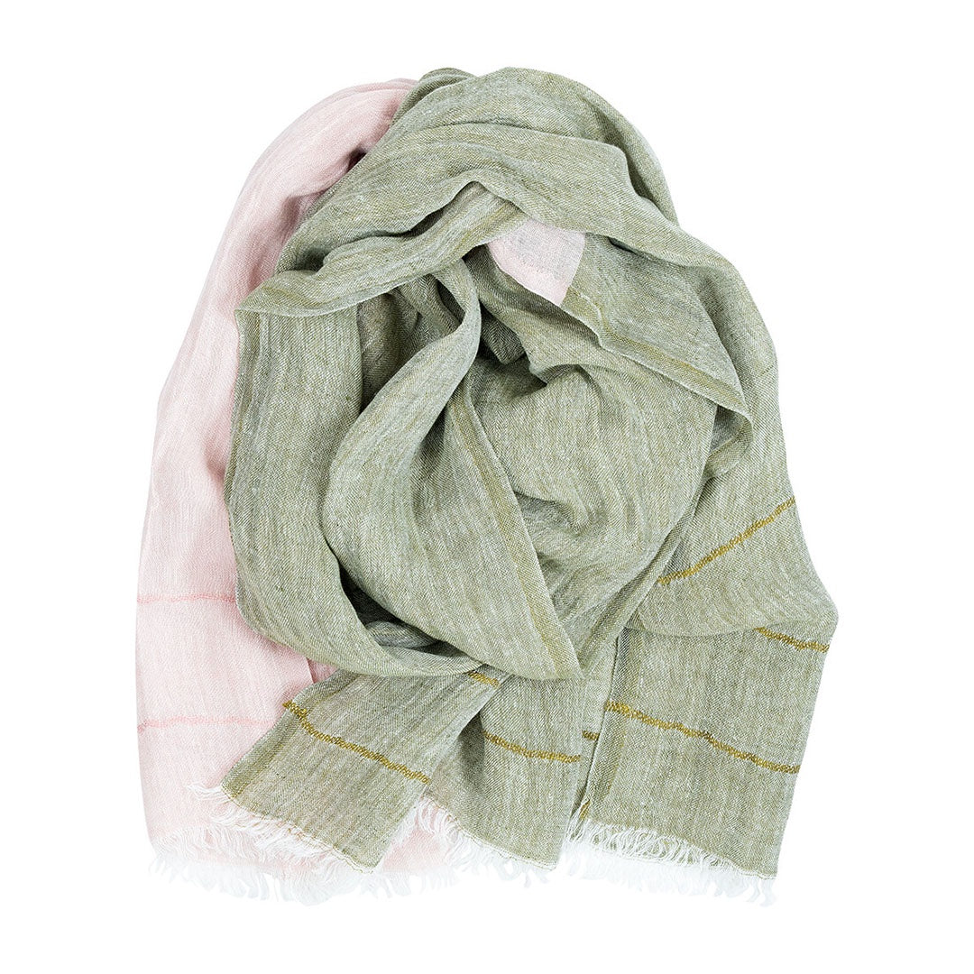 Tsavo Washed Linen Scarf 70x200cm, Olive-Rose (9787690549535)