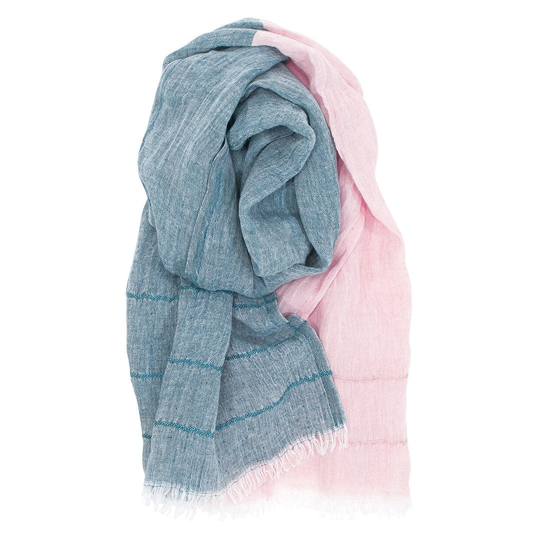 Tsavo Washed Linen Scarf 70x200cm, Petroleum-Rose (9787690516767)