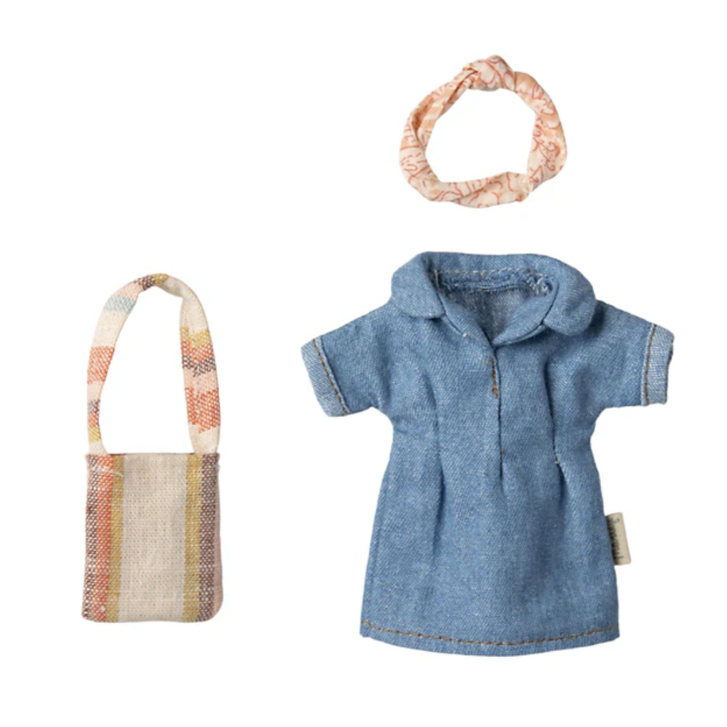 Maileg Denim Dress and Bag Mum Mouse PRE-ORDER (10038111109407)