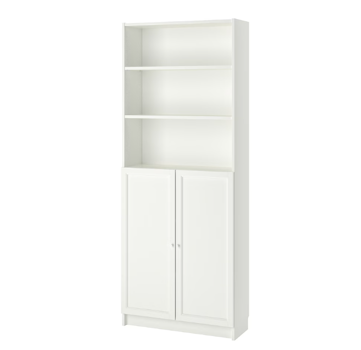 Ikea Billy Bookcase with Oxberg Solid Doors, 80x30x202cm, White (10088175010079)