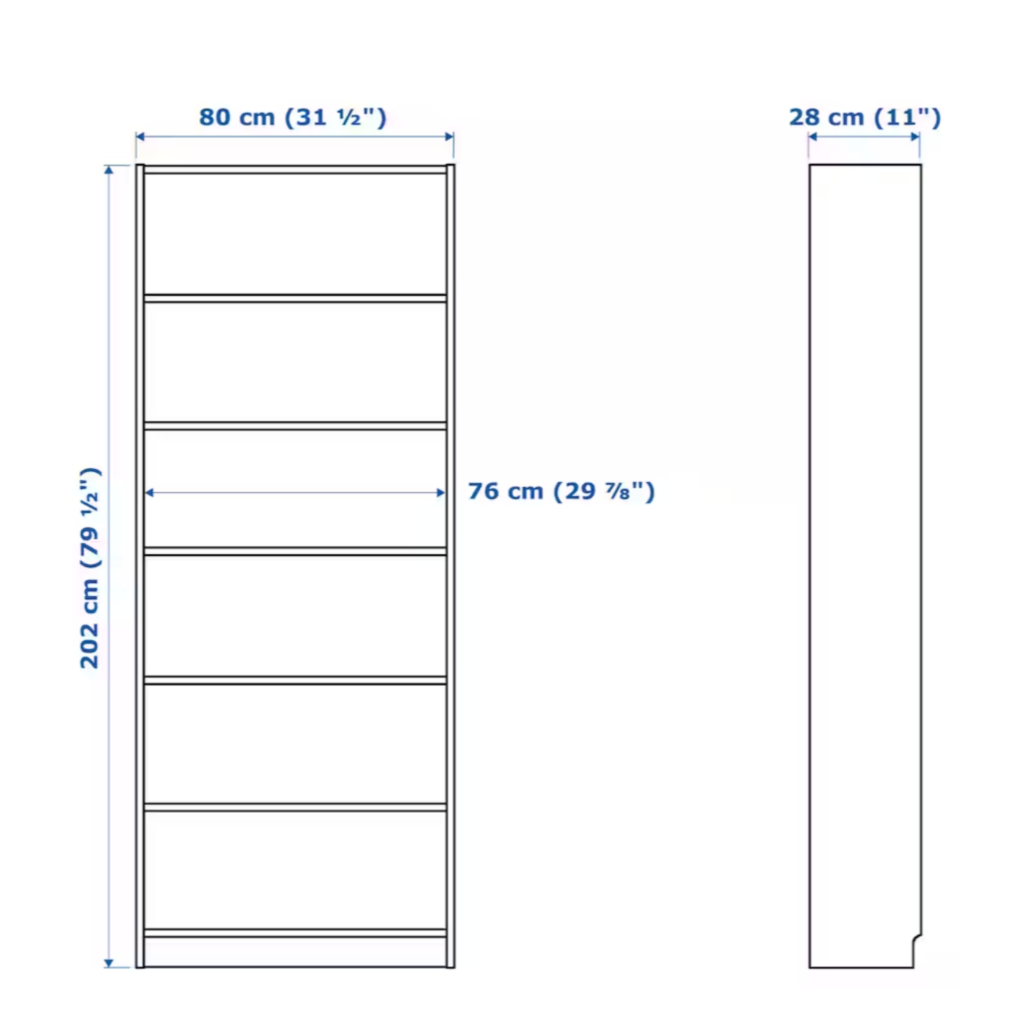 Ikea Billy Bookcase, 80x28x202cm, Black/Brown (8219481571615)